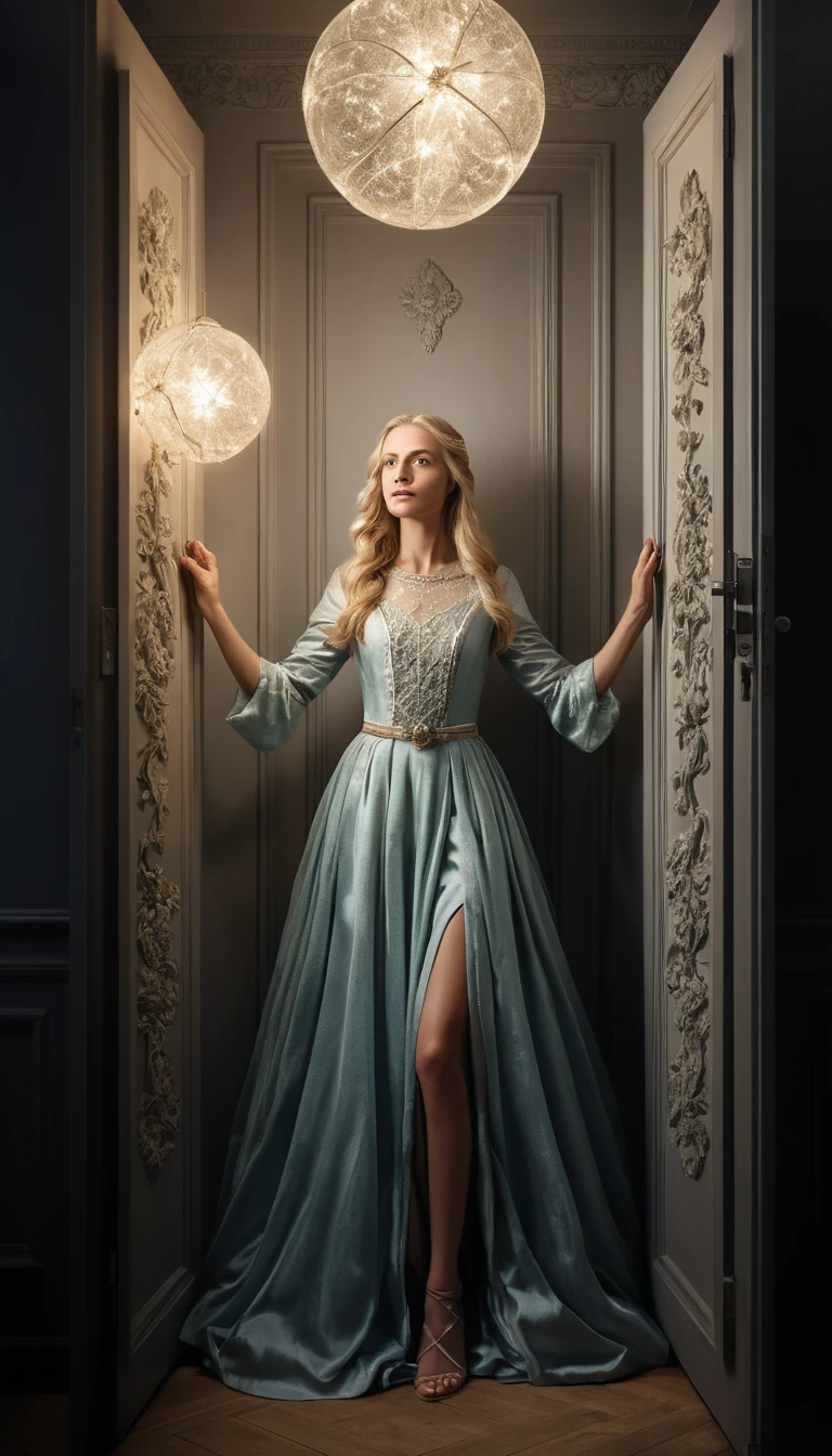 Confident woman with long white hair in modern interior