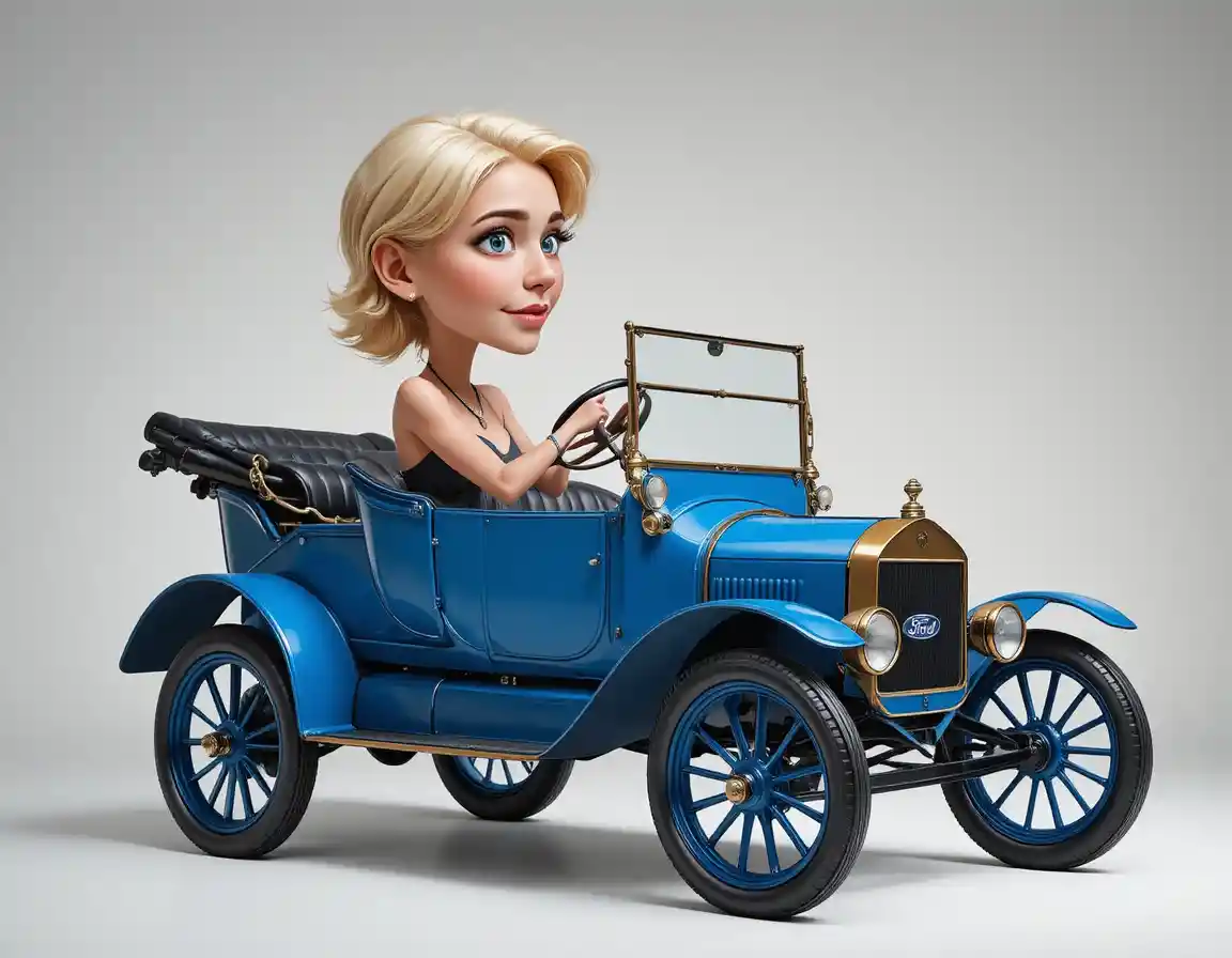 Ford Model T blu d’epoca in profilo da studio pulito