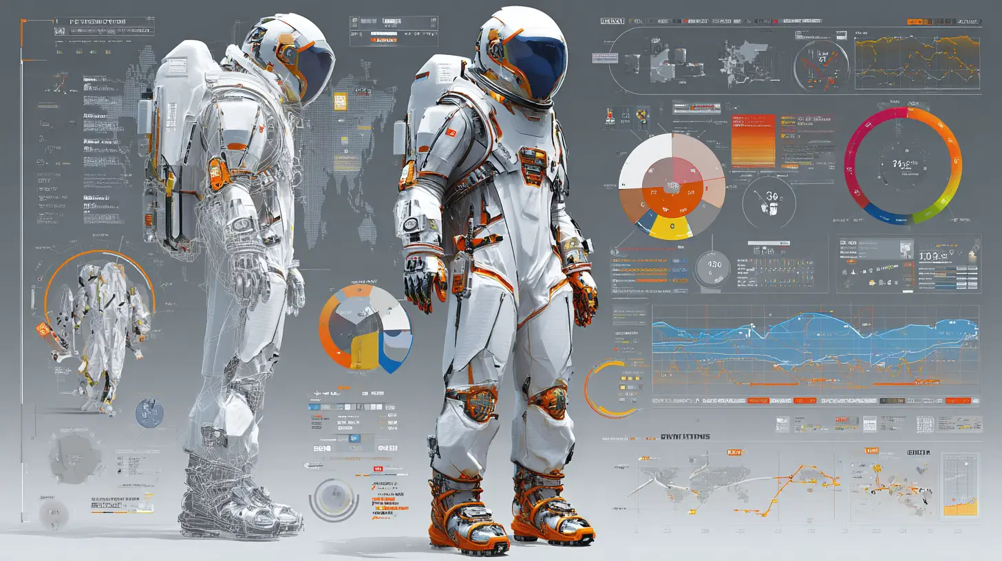 未来的な白い宇宙服 3Dエンジニアリング設計図