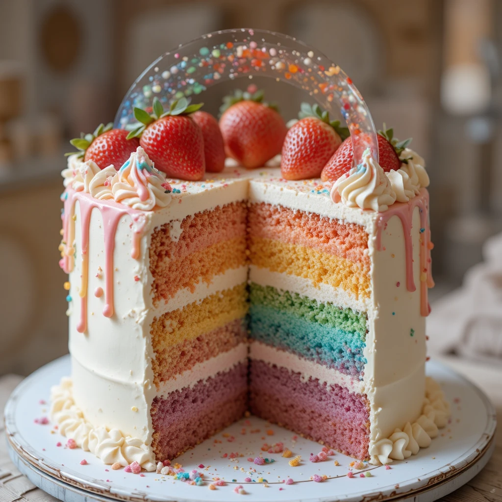 Pastel de vainilla colorido con detalles en rosa y verde