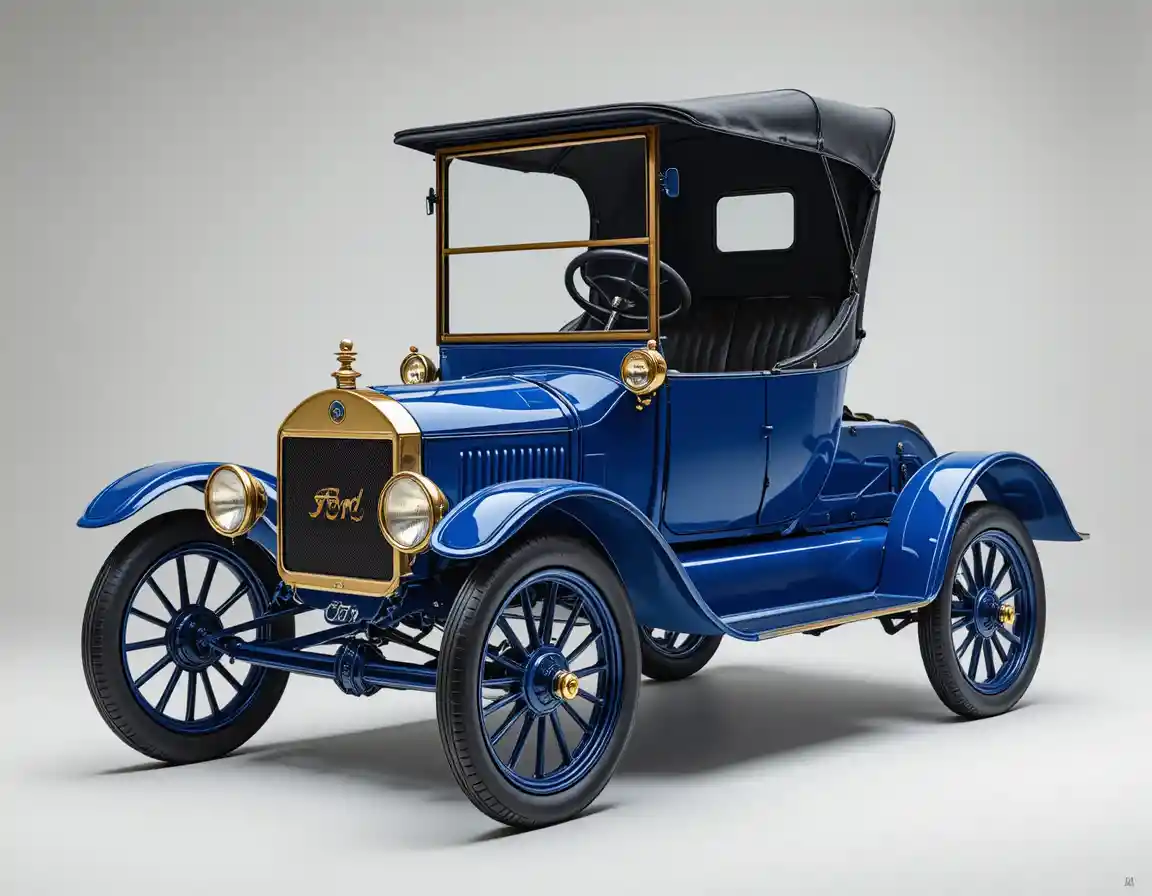 Ford Model T blu d’epoca in pulita vista di profilo in studio