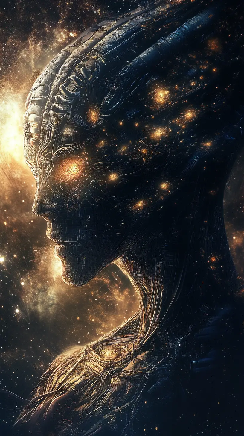 幻想的な多重イメージの中の超現実的な天界エイリアン