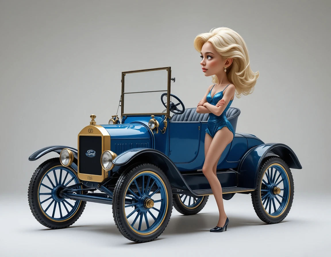 Ford Model T blu d’epoca in studio pulito