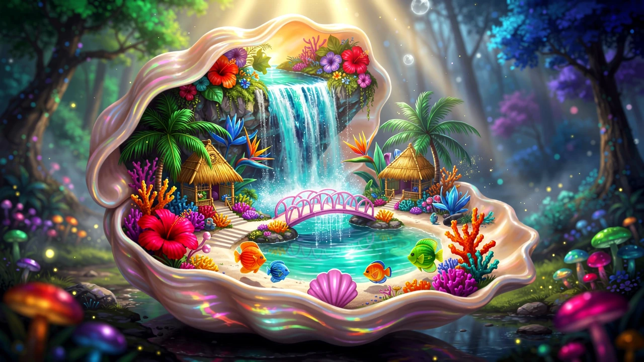 Miniature Tropical Garden Inside A Glowing Conch Shell