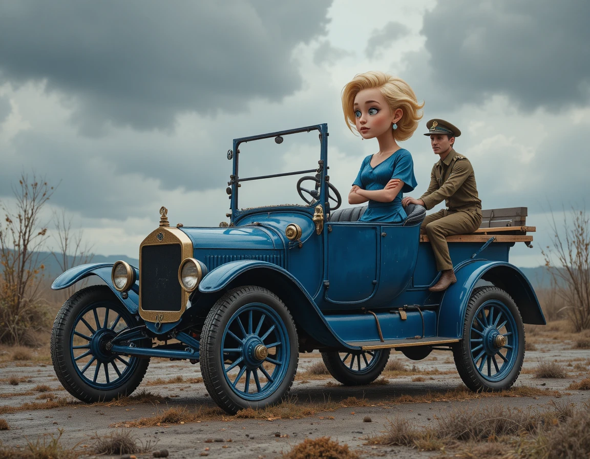 Ford Model T blu d’epoca in classico profilo da studio