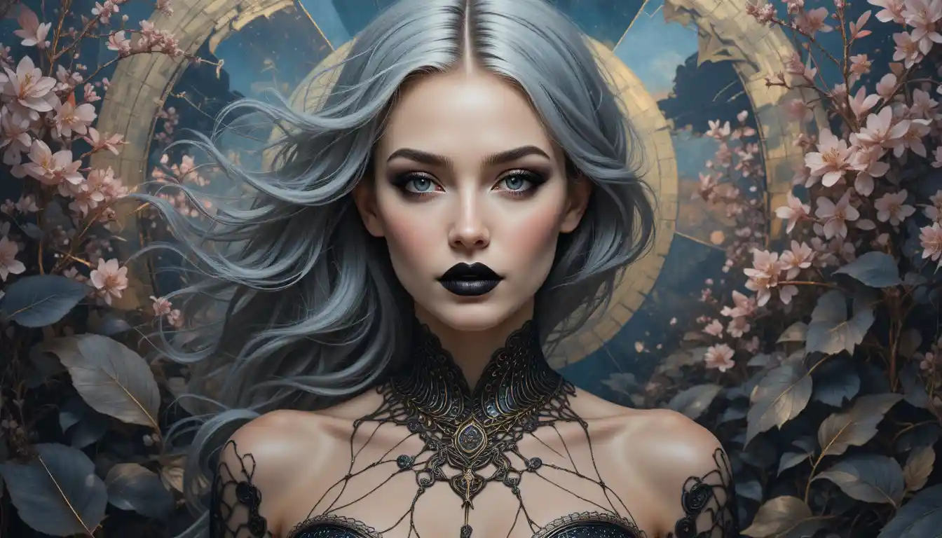 Gothic vampire woman in elegant victorian attire portrait