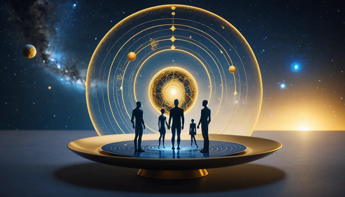 Human and AI silhouettes sharing a glowing sphere of knowledge