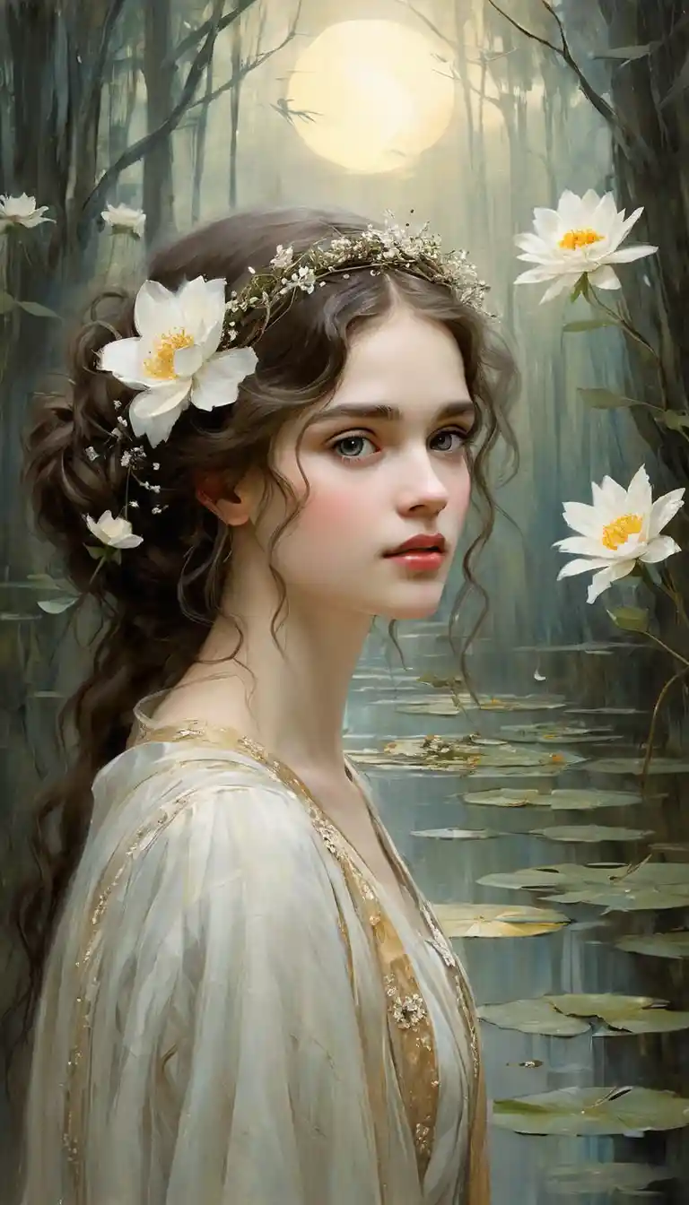 Decorative portrait of a timeless contemplative woman