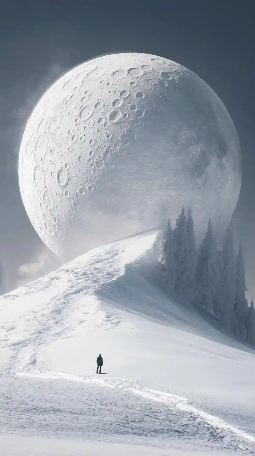 Surreale Illusionsszene mit Schnee und leuchtendem Mond
