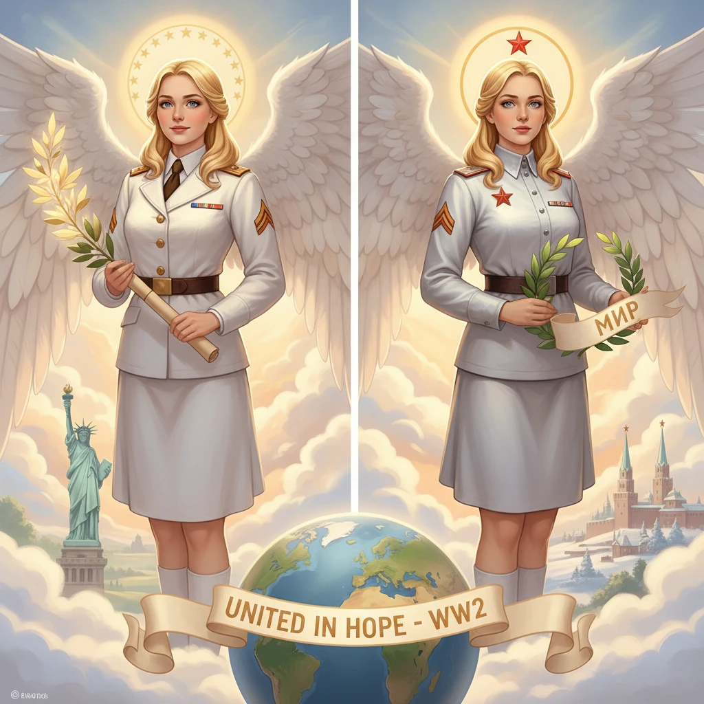 Two angelic blonde girls from USA and USSR in wartime