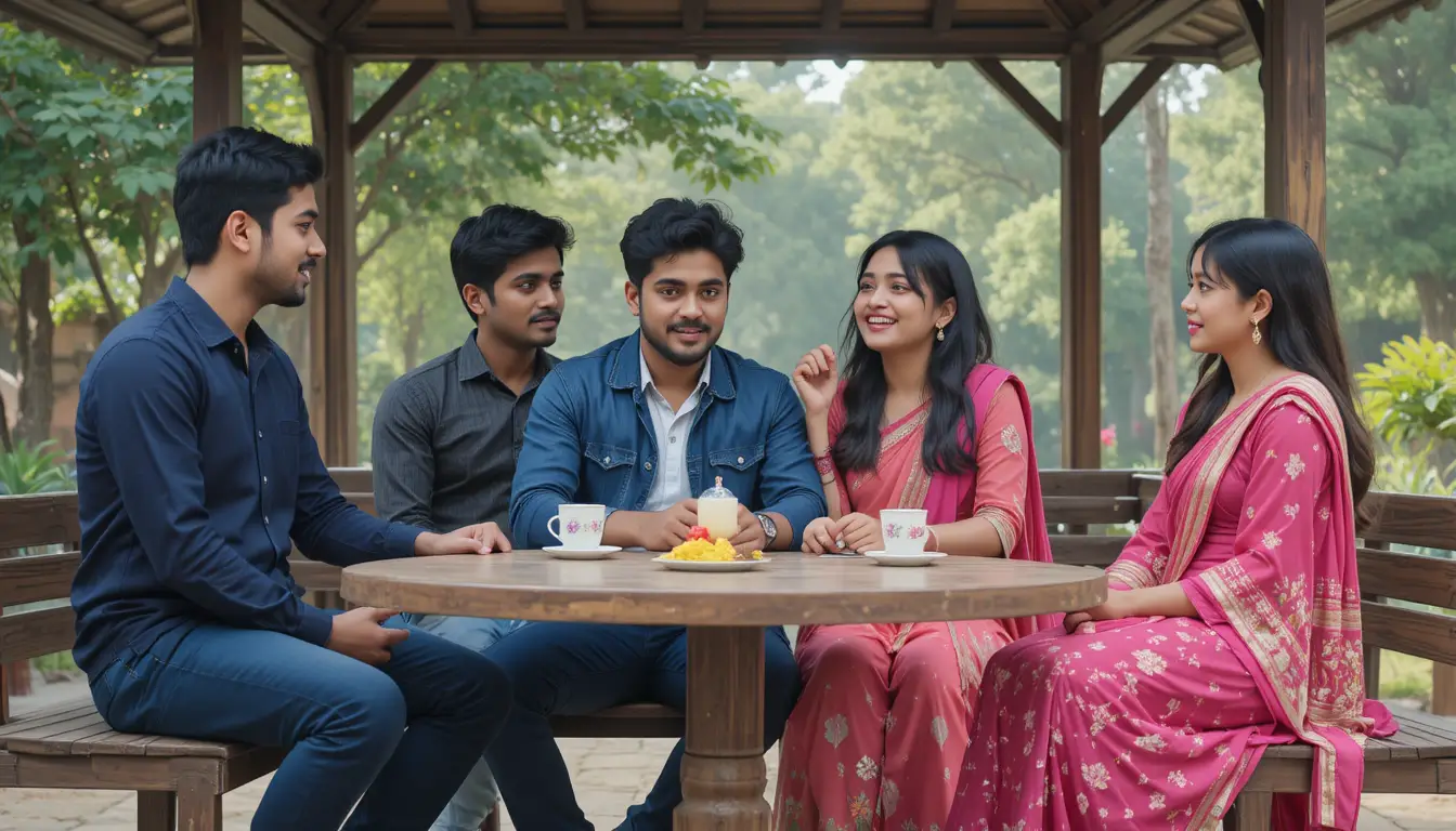Indian friends hanging out together at a local tea stall