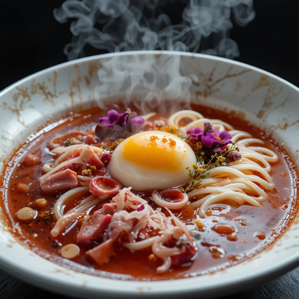 透明な鴨とチェリーのコンソメの近未来ラーメン