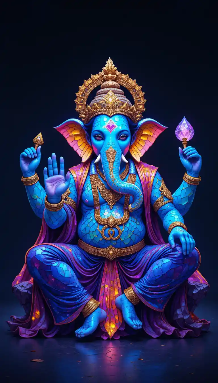 Illustrazione in Stile Vetrata del Signore Ganesha Seduto