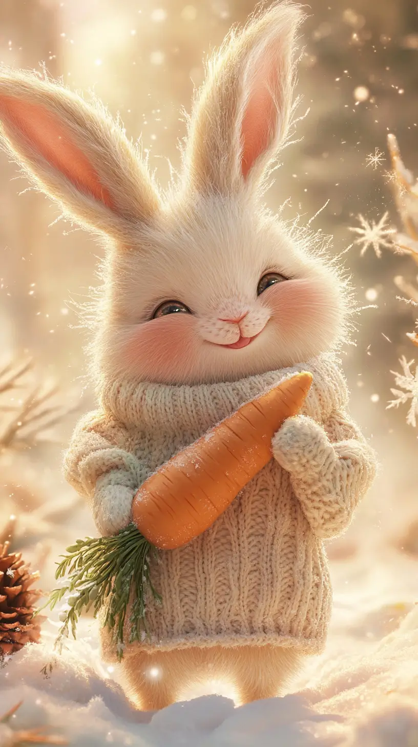 Cute rabbit with carrot in a cozy winter illustration
