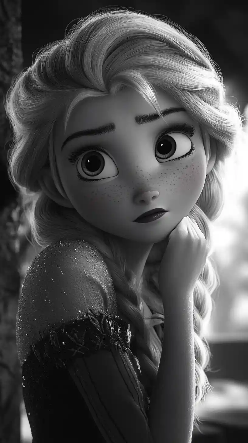 Portrait féerique en noir et blanc d’une princesse