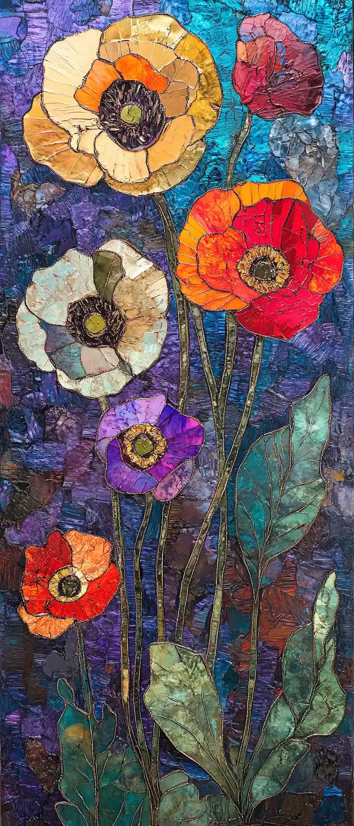 Flores de papoula metálicas em uma ousada pintura pop art