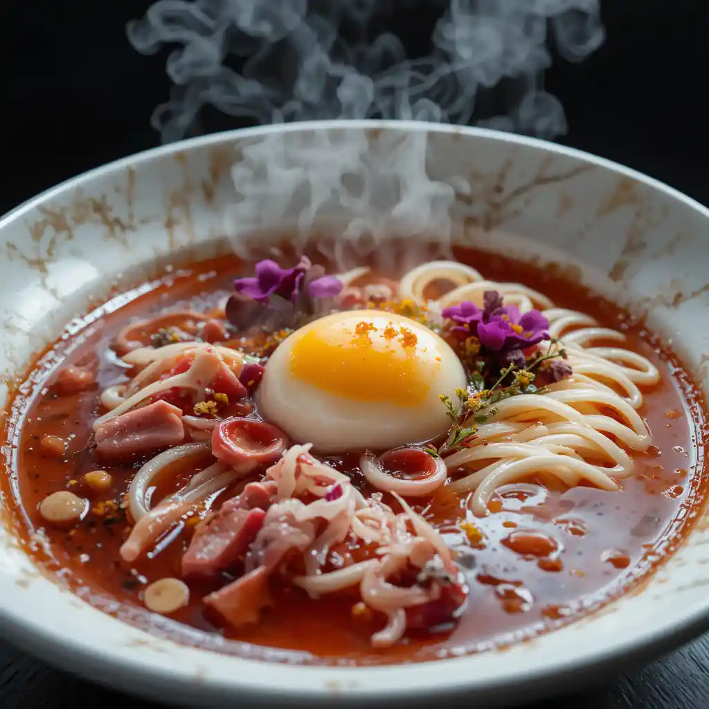 透明な鴨とチェリーのコンソメの近未来ラーメン