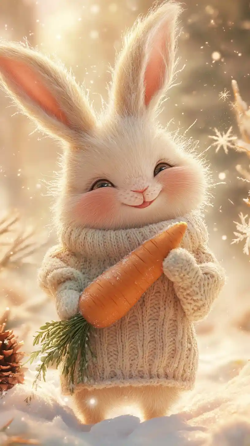 Süßes Kaninchen mit Karotte in einer gemütlichen Winter-Illustration