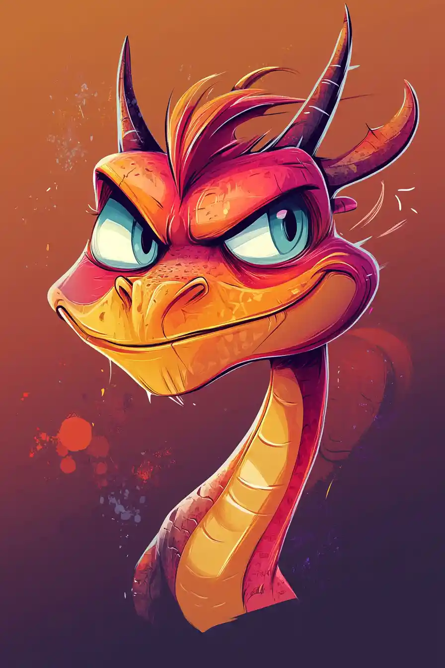 Playful cartoon dragon character with exaggerated features