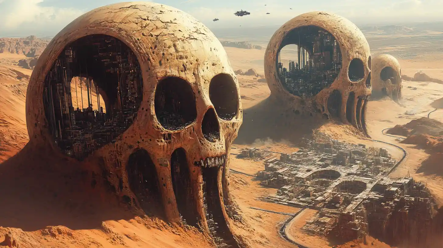 Futuristic Cities Built Inside Alien Skull Structures
