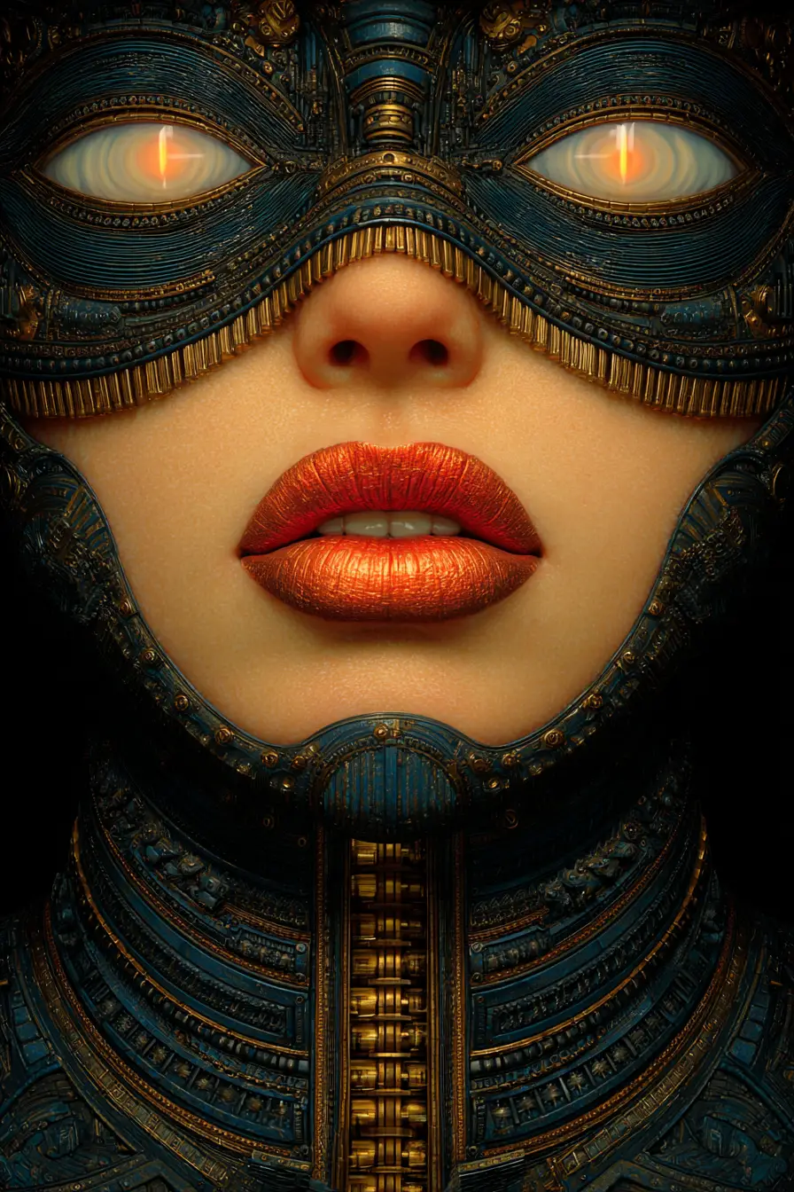 Surreal Biomechanical Woman In Neon Nightclub Scene