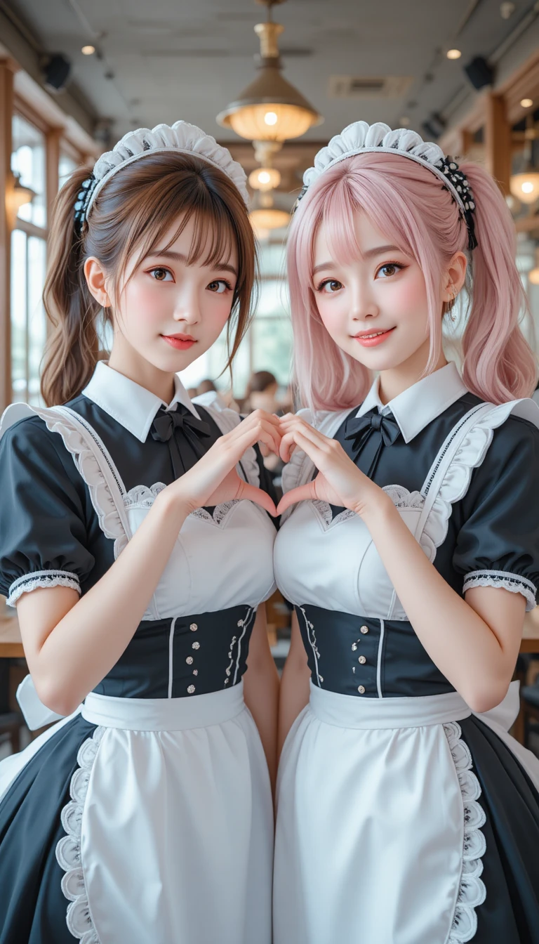 兩位動畫女僕用雙手比出愛心