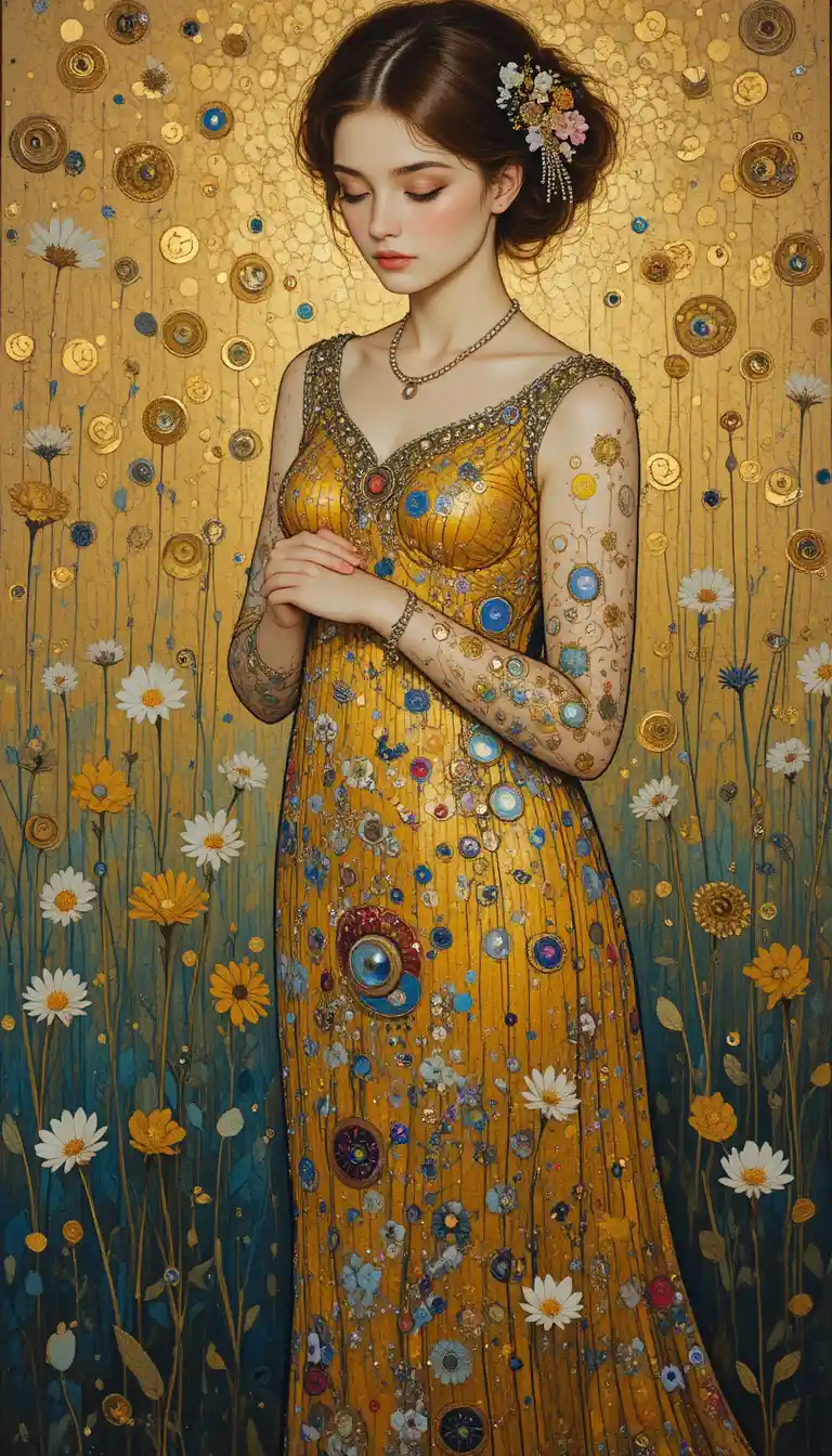 Decorative portrait of a timeless thoughtful woman