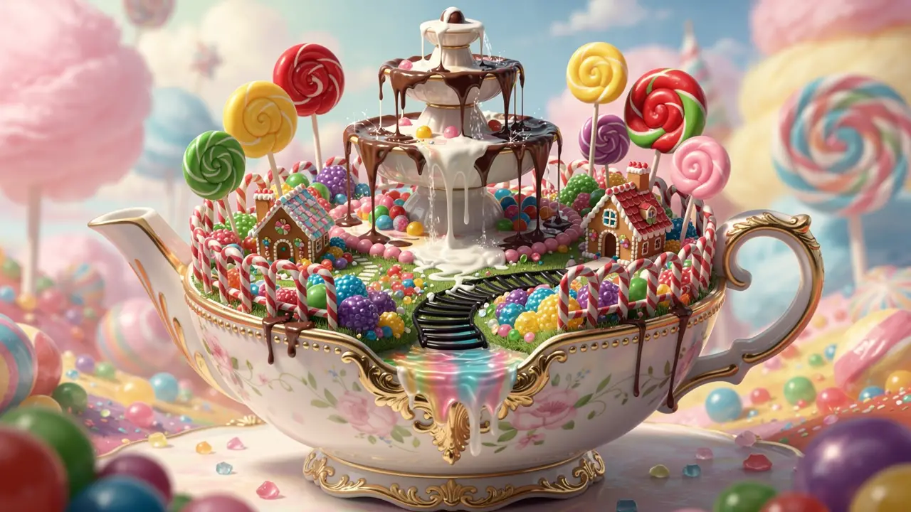 Whimsical Candy Land Garden Inside Vintage Porcelain Teapot
