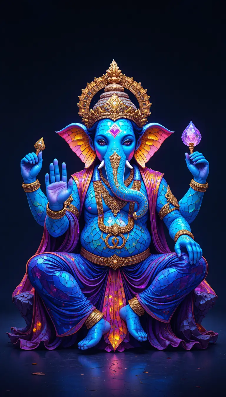 Stained Glass Style Illustration Of Seated Lord Ganesha