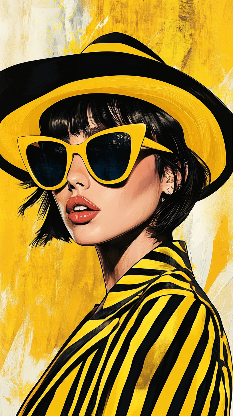 Stilvolle Frau im kühnen gelben Pop-Art-Modeporträt