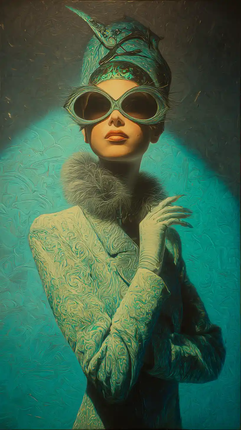 Eerie sci fi woman with alien couture in nightclub