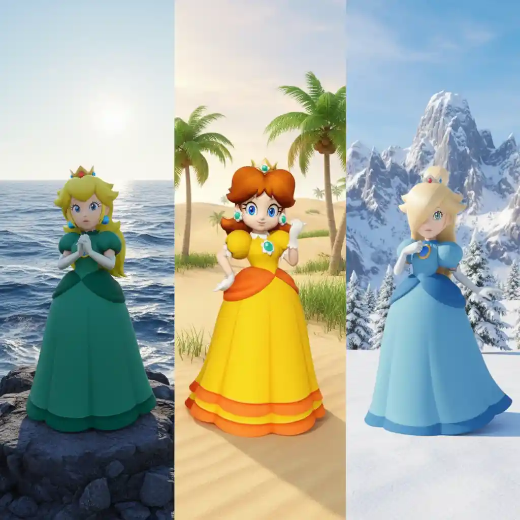 Elegantes princesas de fantasía en reinos naturales contrastantes