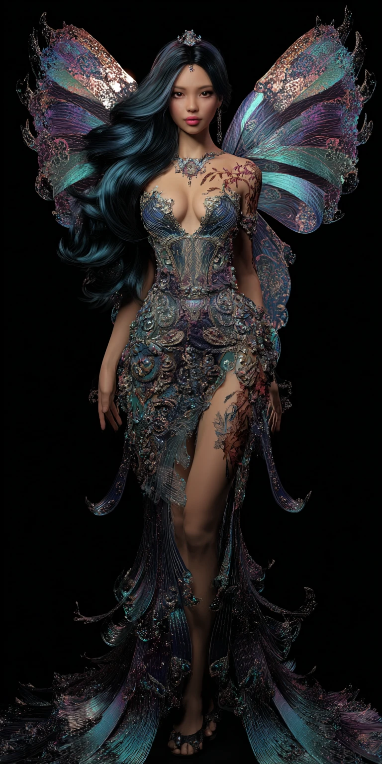 Winged goddess woman in hyper realistic digital art