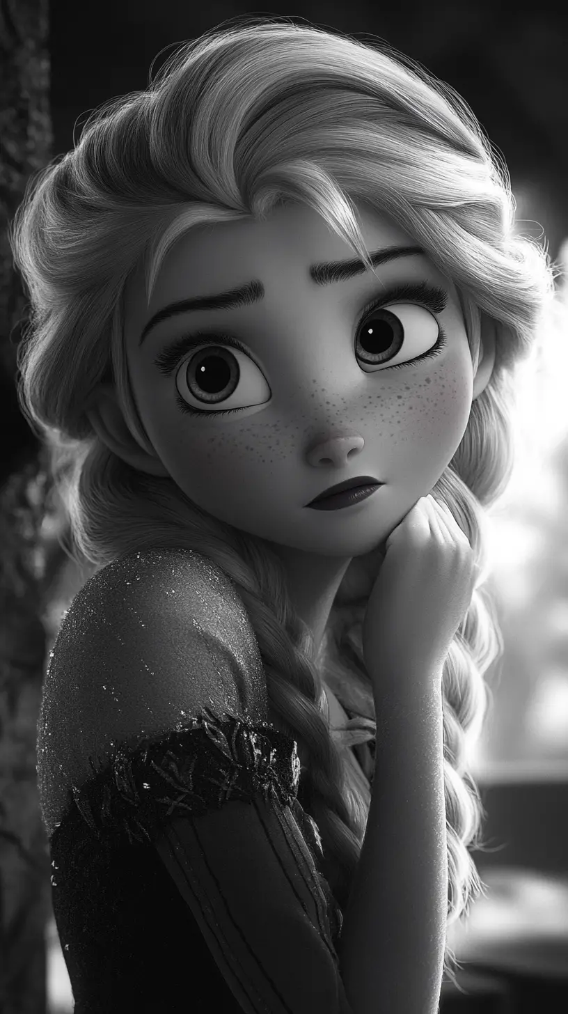 Portrait féerique en noir et blanc d’une princesse