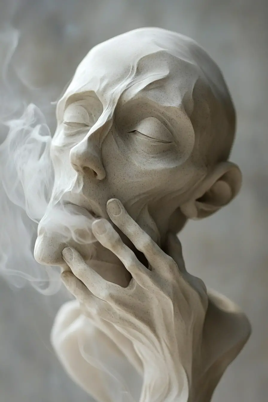 Abstract smoke sculpture struggling to hold its fragile form