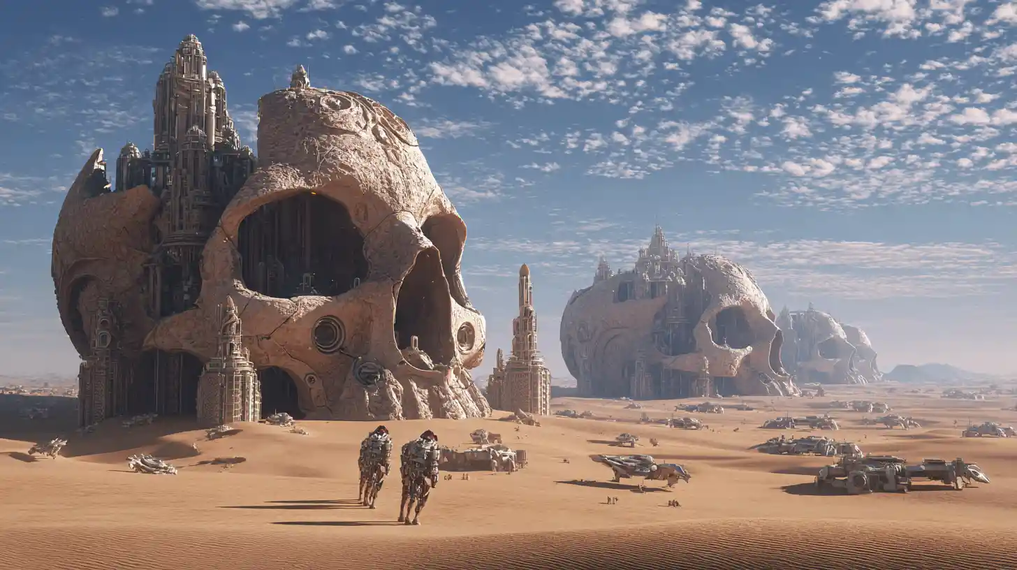Ciudades en miniatura construidas dentro de gigantescas estructuras de cráneos alienígenas