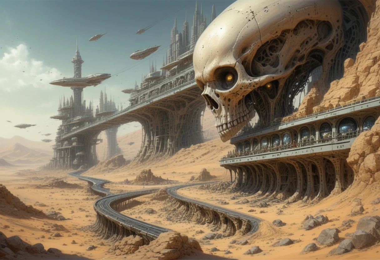 Ciudades futuristas construidas dentro de colosales cráneos alienígenas