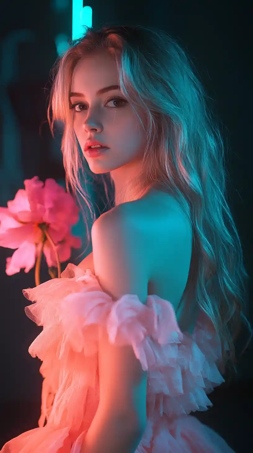 파스텔 드레스를 입은 젊은 여성의 시네마틱 초상