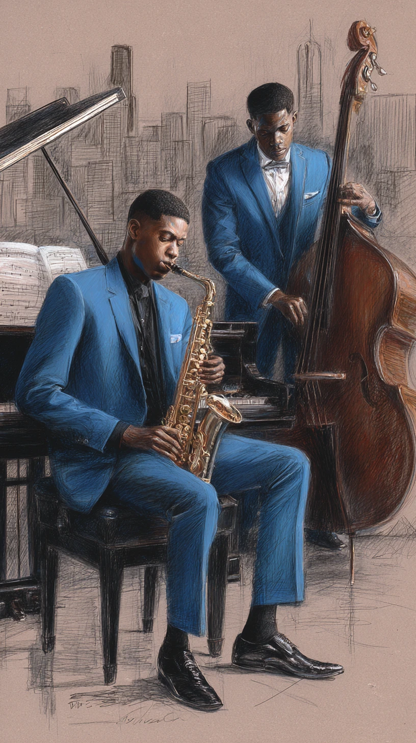 Duo de jazz élégant se produisant dans un night-club luxueux