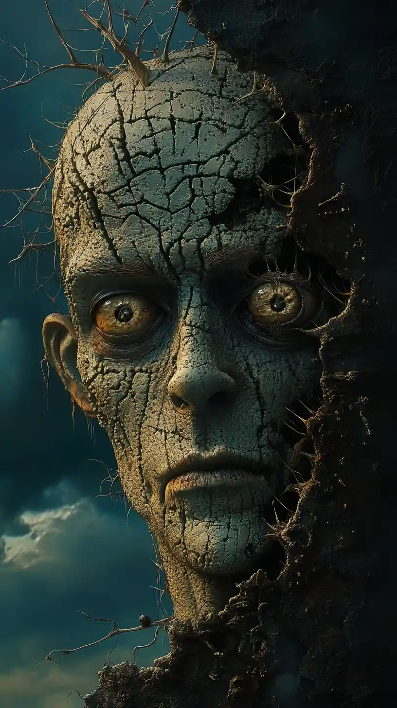 Mostro in stile Frankenstein che emerge in un mondo di Halloween distopico