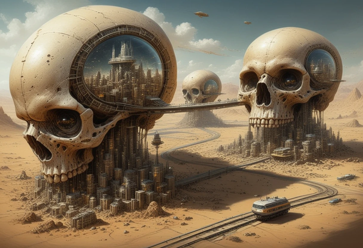Surreal Futuristic Cities Built Inside Alien Skull Cavities
