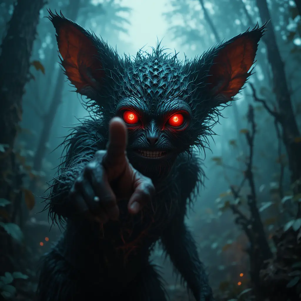 Aye aye pointing its long finger toward the camera in jungle