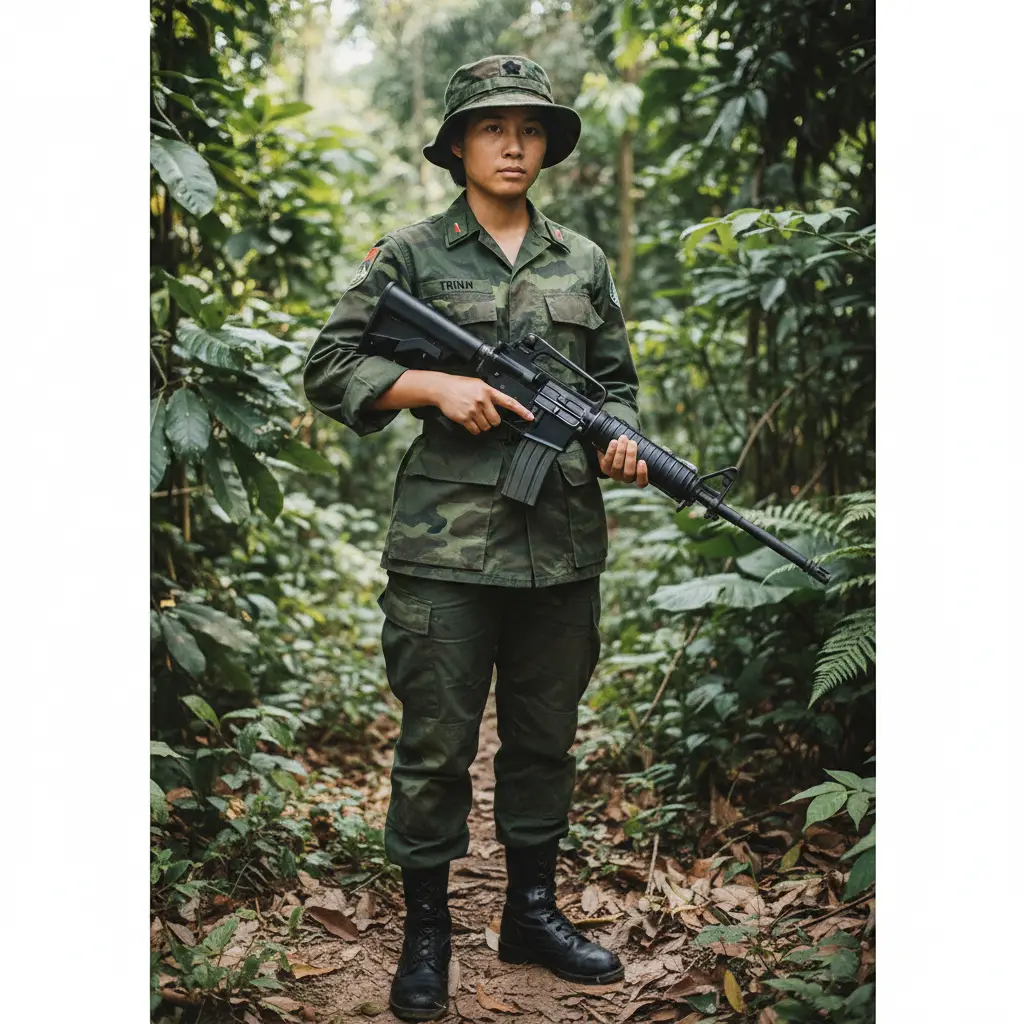Soldate vietnamienne tenant un fusil AR-15