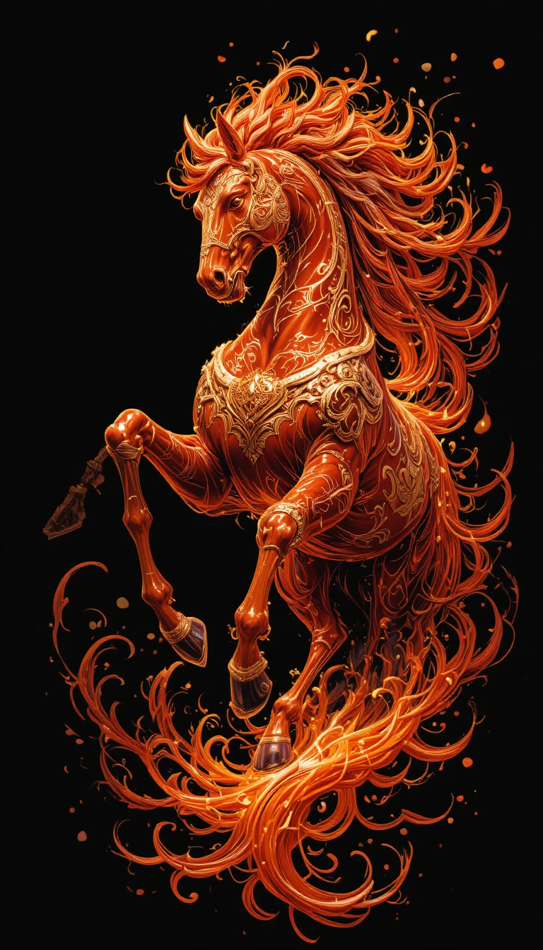 Fiery Red Horse Charging Through Flames On Black Background