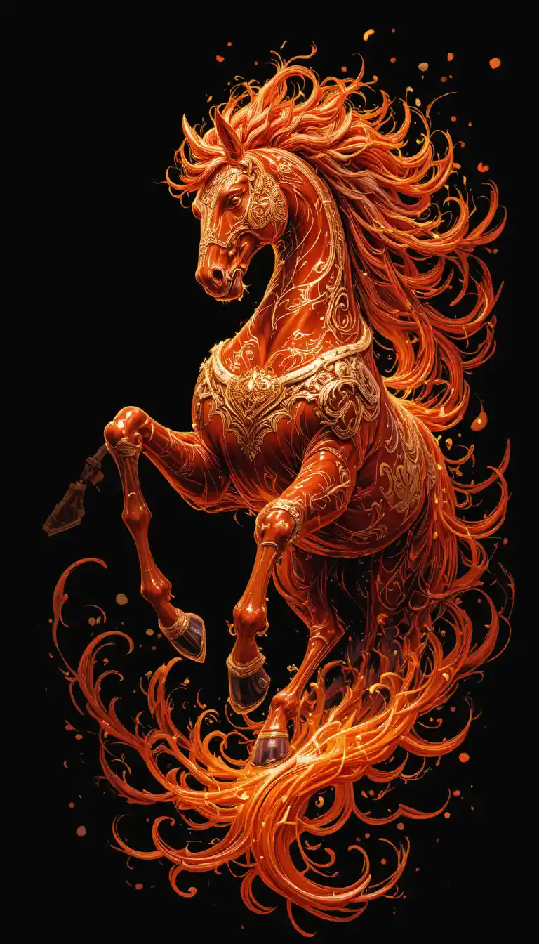 Fiery Red Horse Charging Through Flames On Black Background