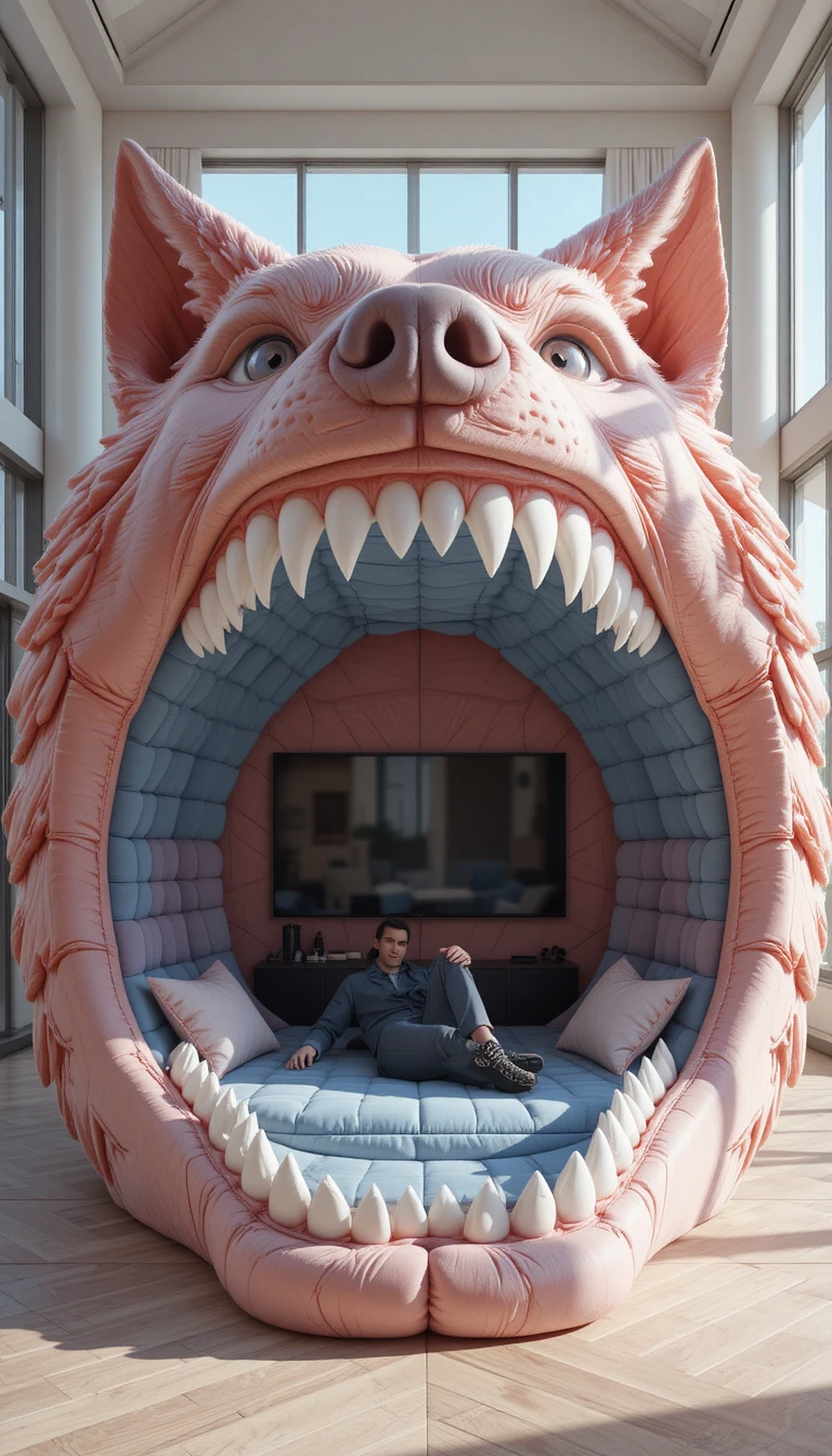 Wolf shaped lounge sofa in a modern living room