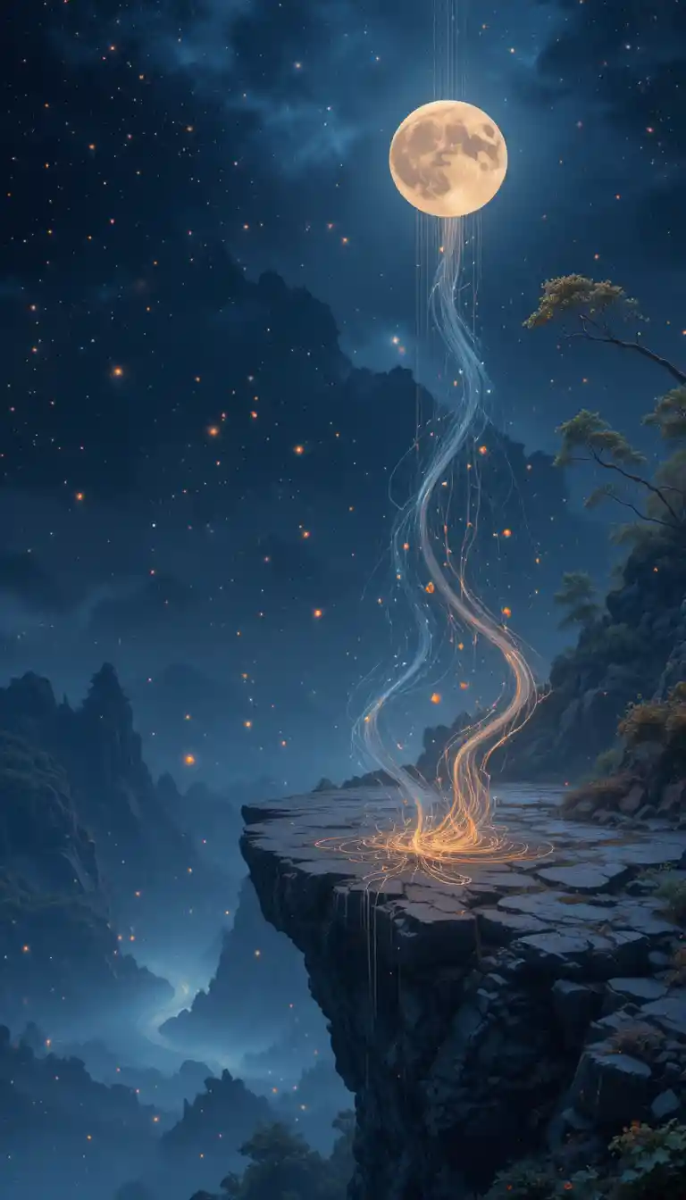 Minimal fantasy creature on the edge in glowing nature