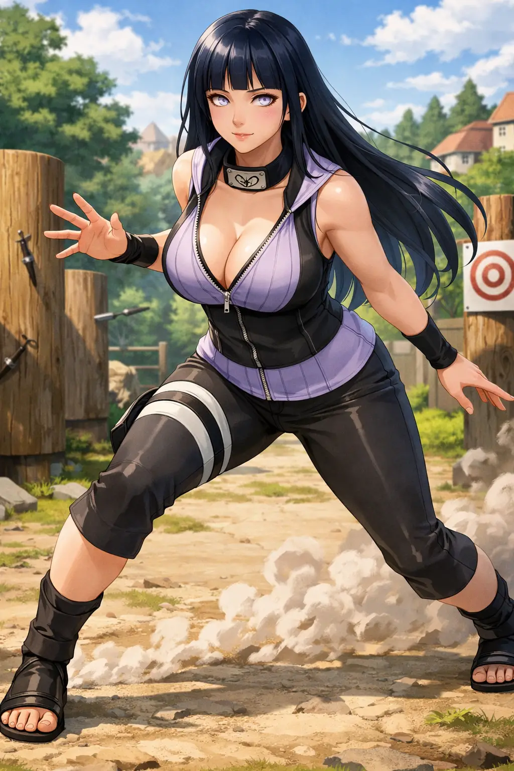 Modern illustration of a grown up anime woman in training pose