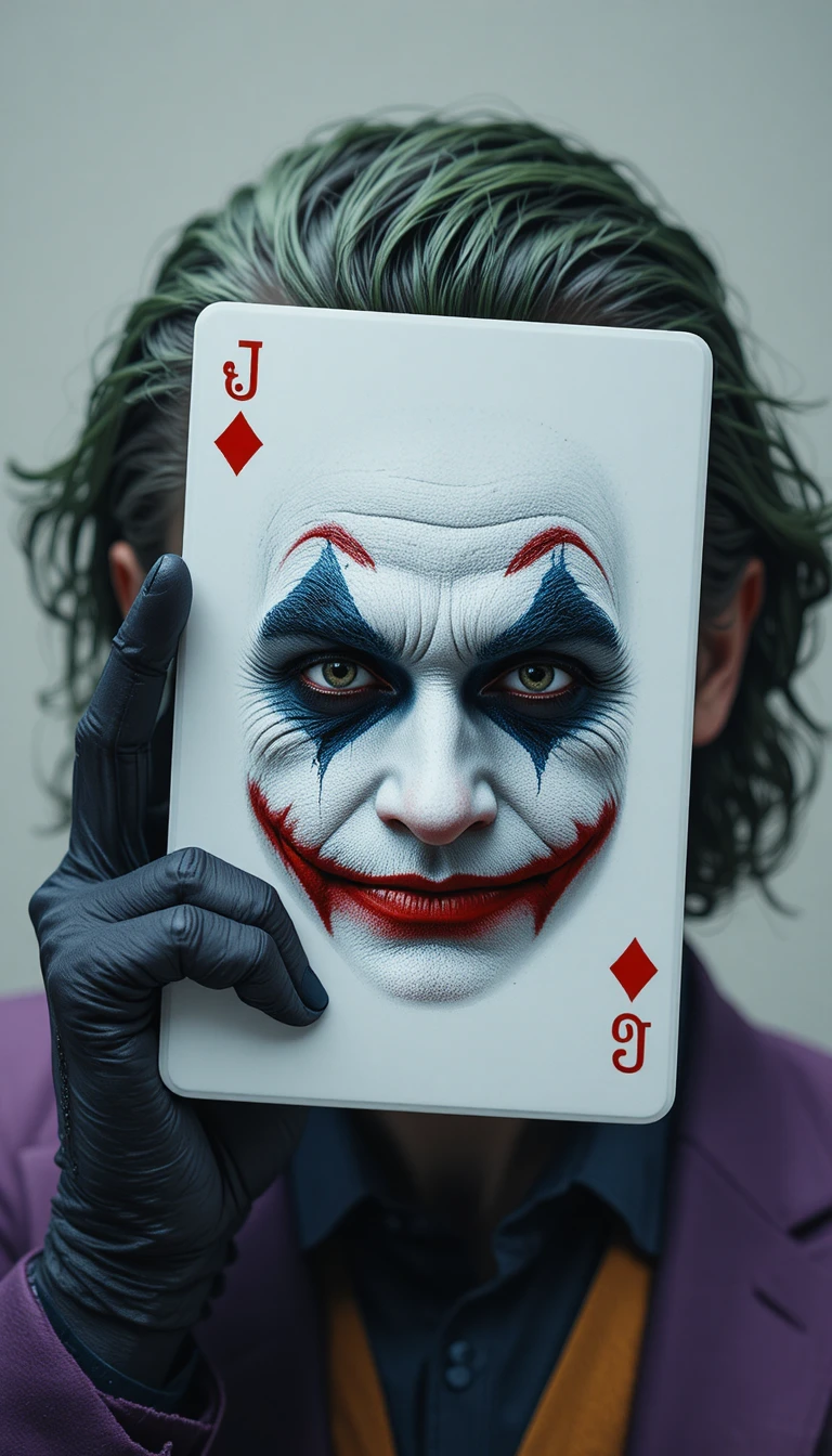 Cinematic close up portrait of a man with joker makeup