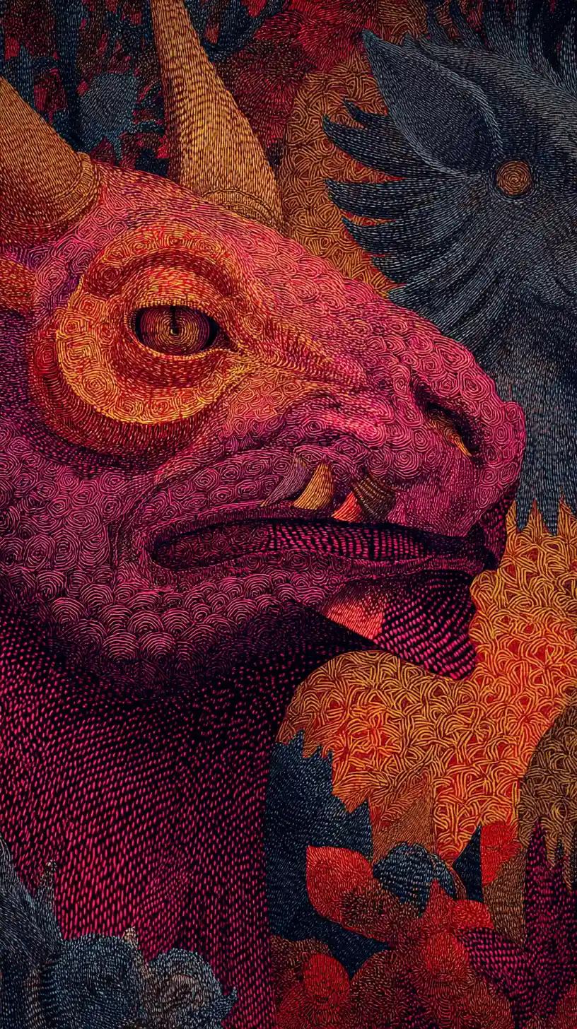 Mythical Indian deity painted in dark surreal colors